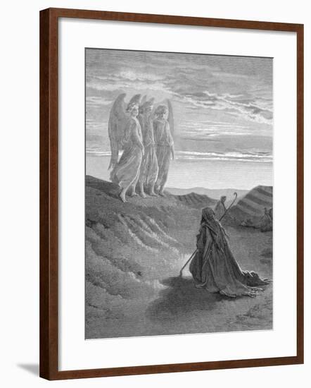 Illustration from Dore Bible of Old Testament Patriarch Abraham and the Three Angels-null-Framed Photographic Print