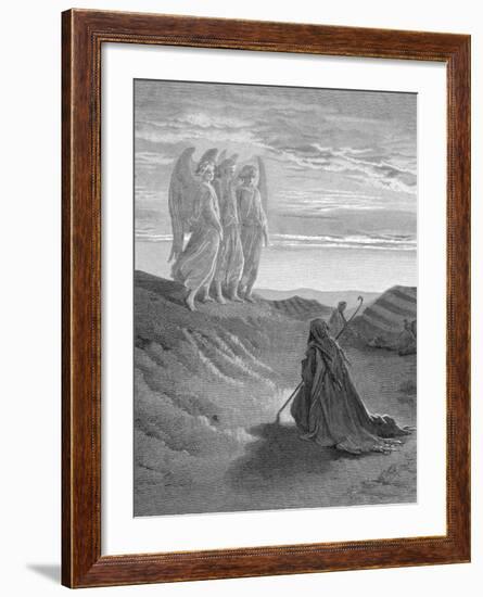 Illustration from Dore Bible of Old Testament Patriarch Abraham and the Three Angels-null-Framed Photographic Print