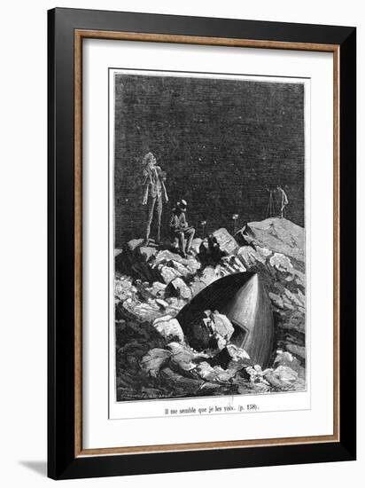 Illustration from "From the Earth to the Moon" by Jules Verne (1828-1905) Paris, Hetzel-Emile Antoine Bayard-Framed Giclee Print