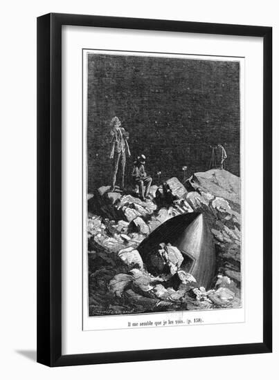 Illustration from "From the Earth to the Moon" by Jules Verne (1828-1905) Paris, Hetzel-Emile Antoine Bayard-Framed Giclee Print