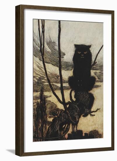 Illustration From Jorinda and Joringel Of a Black Cat-Arthur Rackham-Framed Premium Giclee Print