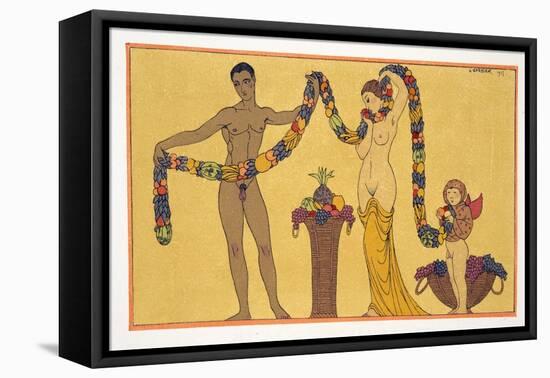 Illustration from Les Chansons De Bilitis, by Pierre Louys, Pub. 1922 (Pochoir Print)-Georges Barbier-Framed Premier Image Canvas