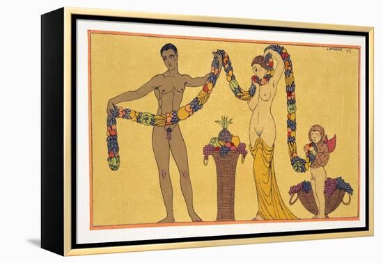 Illustration from Les Chansons De Bilitis, by Pierre Louys, Pub. 1922 (Pochoir Print)-Georges Barbier-Framed Premier Image Canvas