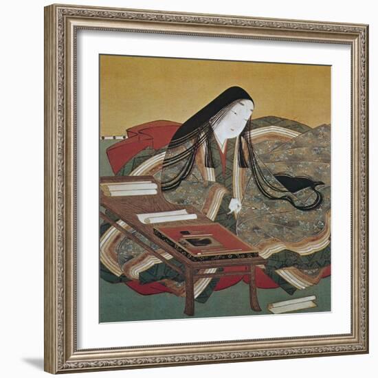 Illustration from 'The Tale of Genji' of Japanese Court Lady of the Heian Period-Tosa Mitsouki-Framed Art Print