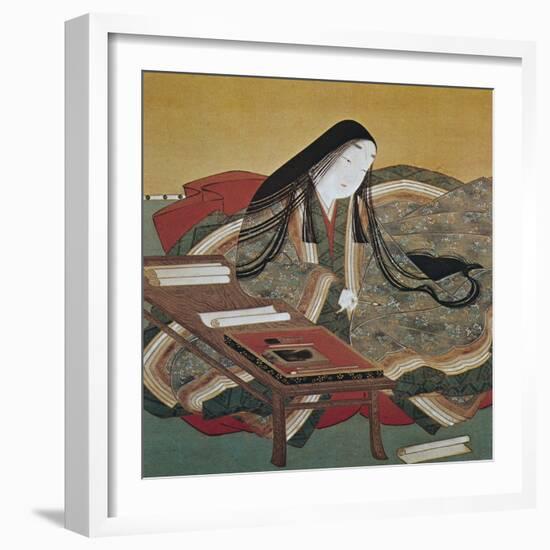 Illustration from 'The Tale of Genji' of Japanese Court Lady of the Heian Period-Tosa Mitsouki-Framed Art Print