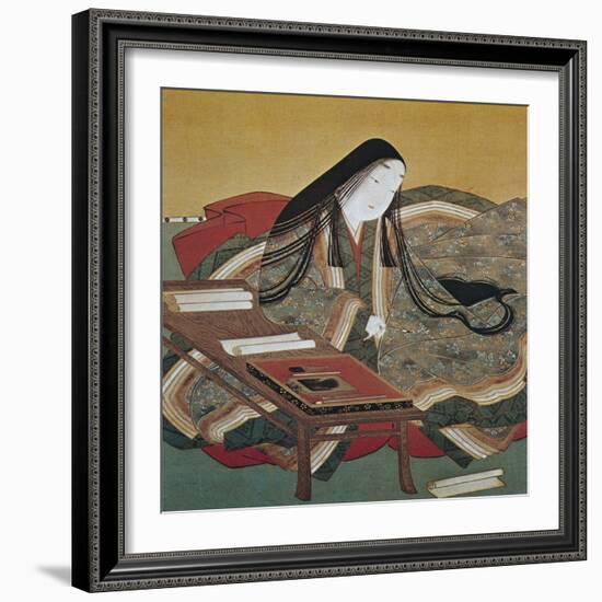 Illustration from 'The Tale of Genji' of Japanese Court Lady of the Heian Period-Tosa Mitsouki-Framed Art Print