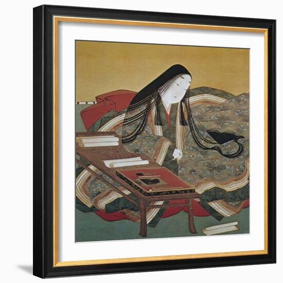 Illustration from 'The Tale of Genji' of Japanese Court Lady of the Heian Period-Tosa Mitsouki-Framed Art Print