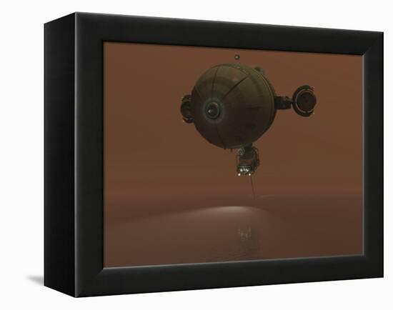 Illustration of a Blimp Towing a Sensor Through Liquid Ethane on Titan-Stocktrek Images-Framed Premier Image Canvas