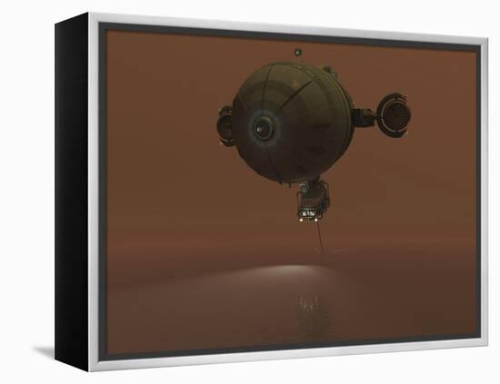 Illustration of a Blimp Towing a Sensor Through Liquid Ethane on Titan-Stocktrek Images-Framed Premier Image Canvas