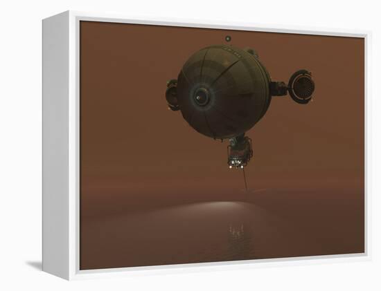 Illustration of a Blimp Towing a Sensor Through Liquid Ethane on Titan-Stocktrek Images-Framed Premier Image Canvas