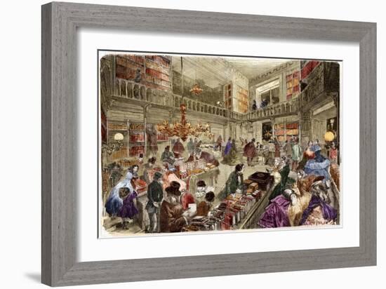 Illustration of a Bookstore in Paris-Stefano Bianchetti-Framed Giclee Print