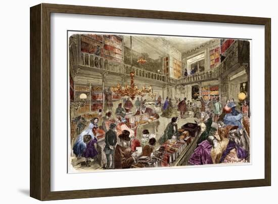 Illustration of a Bookstore in Paris-Stefano Bianchetti-Framed Giclee Print