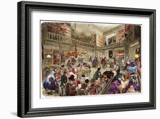 Illustration of a Bookstore in Paris-Stefano Bianchetti-Framed Giclee Print