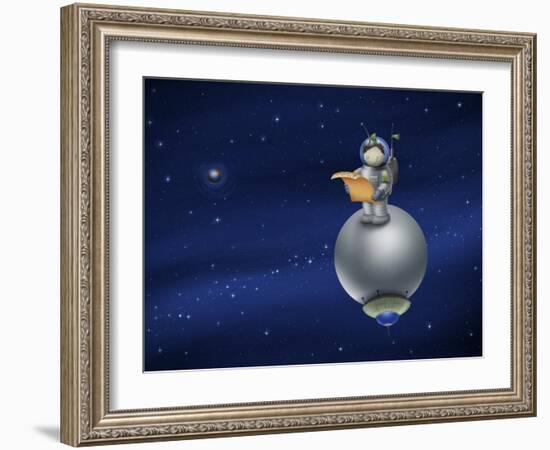 Illustration of a Cartoon Astronaut in Outer Space-null-Framed Photographic Print