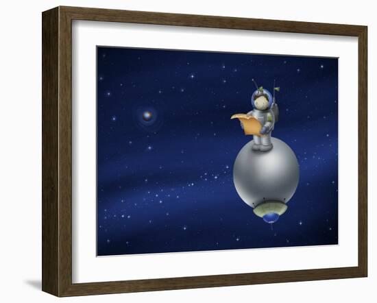 Illustration of a Cartoon Astronaut in Outer Space-null-Framed Photographic Print