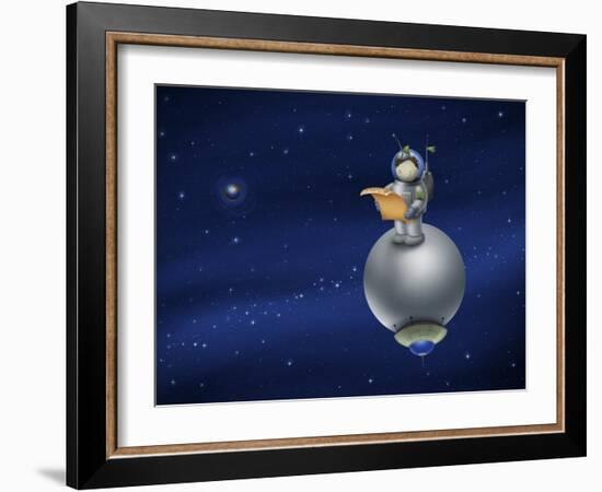 Illustration of a Cartoon Astronaut in Outer Space-null-Framed Photographic Print