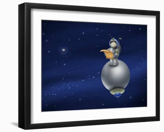 Illustration of a Cartoon Astronaut in Outer Space-null-Framed Photographic Print