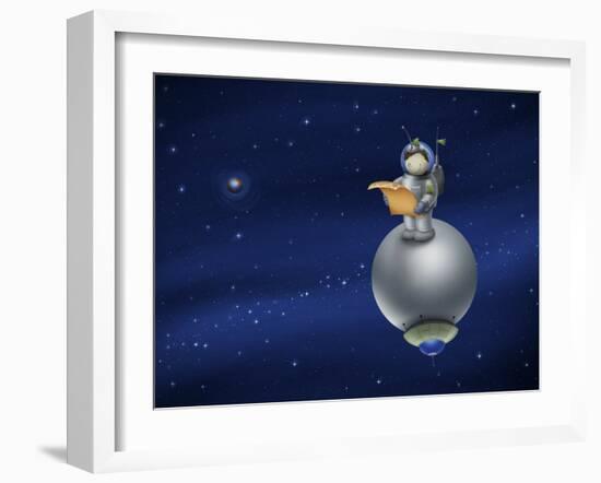 Illustration of a Cartoon Astronaut in Outer Space-null-Framed Photographic Print