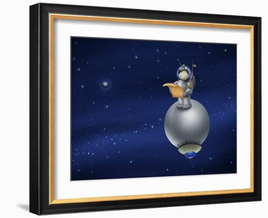 Illustration of a Cartoon Astronaut in Outer Space-null-Framed Photographic Print