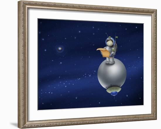 Illustration of a Cartoon Astronaut in Outer Space-null-Framed Photographic Print