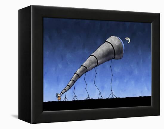 Illustration of a Child Looking at the Moon Through a Telescope-null-Framed Premier Image Canvas