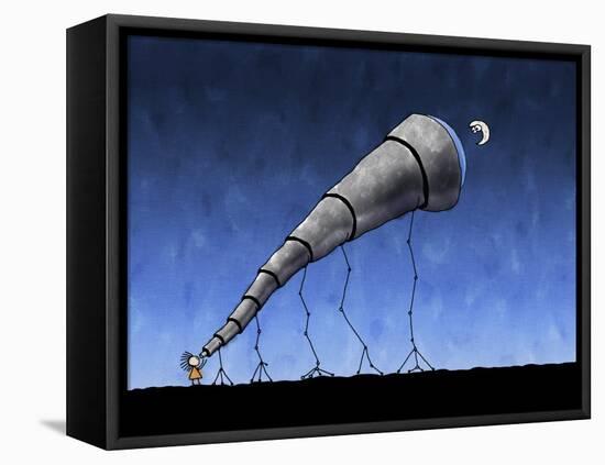 Illustration of a Child Looking at the Moon Through a Telescope-null-Framed Premier Image Canvas