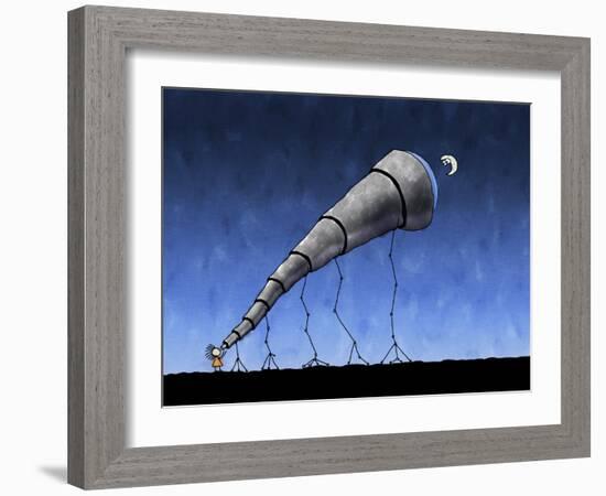 Illustration of a Child Looking at the Moon Through a Telescope-null-Framed Photographic Print