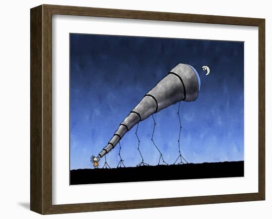 Illustration of a Child Looking at the Moon Through a Telescope-null-Framed Photographic Print