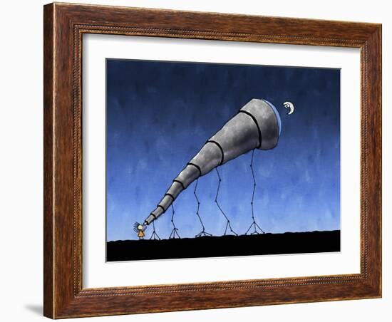 Illustration of a Child Looking at the Moon Through a Telescope-null-Framed Photographic Print