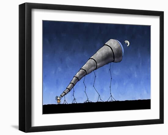 Illustration of a Child Looking at the Moon Through a Telescope-null-Framed Photographic Print