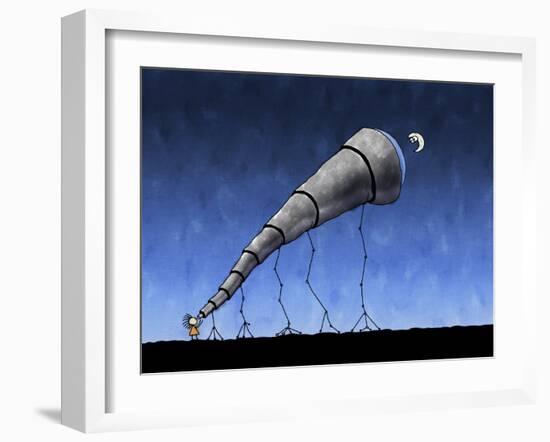 Illustration of a Child Looking at the Moon Through a Telescope-null-Framed Photographic Print