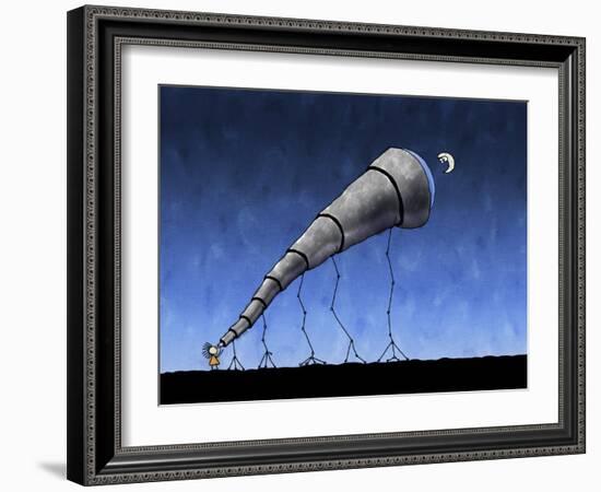 Illustration of a Child Looking at the Moon Through a Telescope-null-Framed Photographic Print