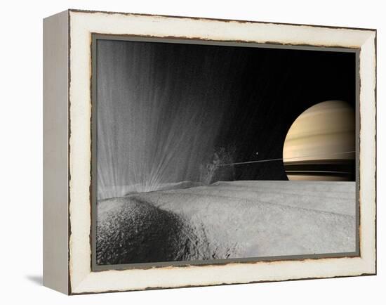 Illustration of a Geyser Erupting on the Surface of Enceladus-Stocktrek Images-Framed Premier Image Canvas