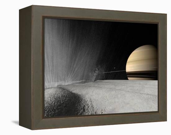 Illustration of a Geyser Erupting on the Surface of Enceladus-Stocktrek Images-Framed Premier Image Canvas