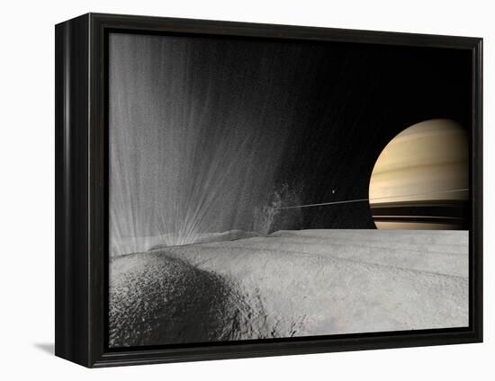 Illustration of a Geyser Erupting on the Surface of Enceladus-Stocktrek Images-Framed Premier Image Canvas