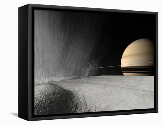 Illustration of a Geyser Erupting on the Surface of Enceladus-Stocktrek Images-Framed Premier Image Canvas