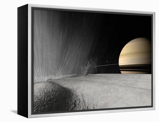 Illustration of a Geyser Erupting on the Surface of Enceladus-Stocktrek Images-Framed Premier Image Canvas