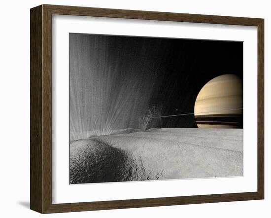 Illustration of a Geyser Erupting on the Surface of Enceladus-Stocktrek Images-Framed Photographic Print