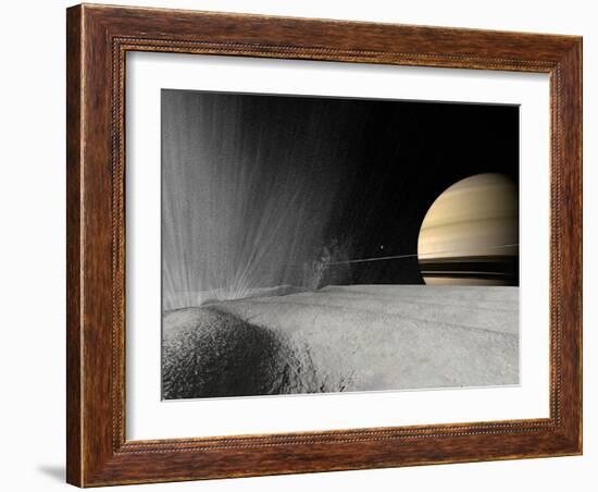 Illustration of a Geyser Erupting on the Surface of Enceladus-Stocktrek Images-Framed Photographic Print