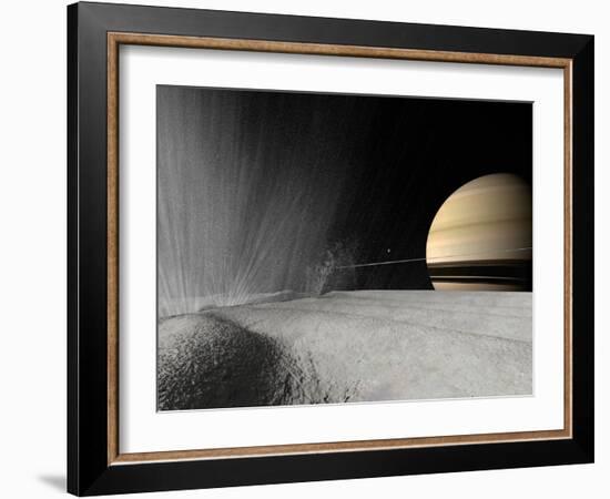 Illustration of a Geyser Erupting on the Surface of Enceladus-Stocktrek Images-Framed Photographic Print