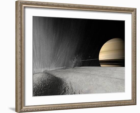 Illustration of a Geyser Erupting on the Surface of Enceladus-Stocktrek Images-Framed Photographic Print