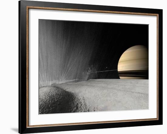 Illustration of a Geyser Erupting on the Surface of Enceladus-Stocktrek Images-Framed Photographic Print