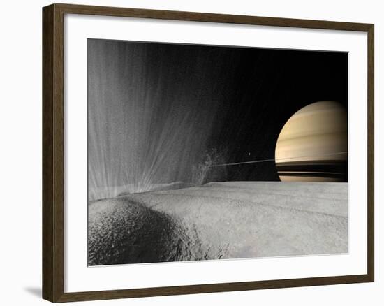 Illustration of a Geyser Erupting on the Surface of Enceladus-Stocktrek Images-Framed Photographic Print