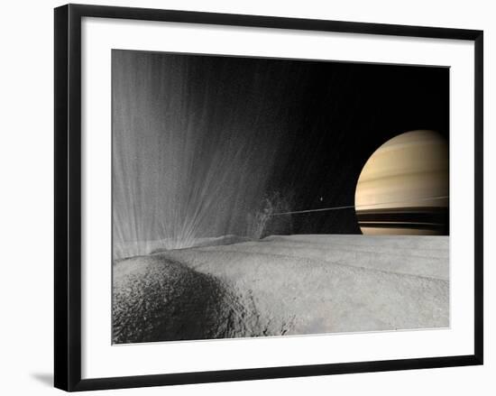 Illustration of a Geyser Erupting on the Surface of Enceladus-Stocktrek Images-Framed Photographic Print