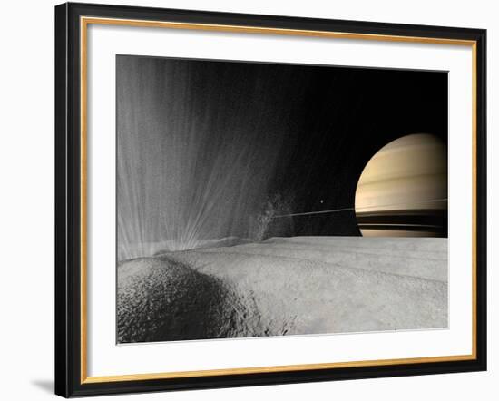 Illustration of a Geyser Erupting on the Surface of Enceladus-Stocktrek Images-Framed Photographic Print