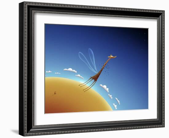 Illustration of a Giraffe Learning to Fly-null-Framed Photographic Print