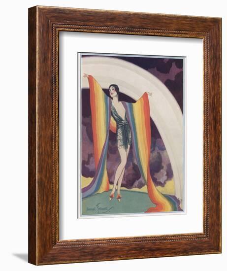 Illustration of a Glamorous Lady Wearing a Rainbow as a Shawl-null-Framed Photographic Print