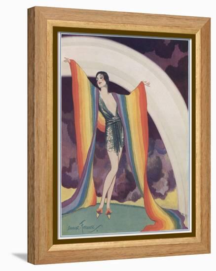 Illustration of a Glamorous Lady Wearing a Rainbow as a Shawl-null-Framed Premier Image Canvas