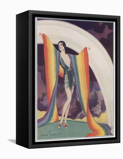 Illustration of a Glamorous Lady Wearing a Rainbow as a Shawl-null-Framed Premier Image Canvas