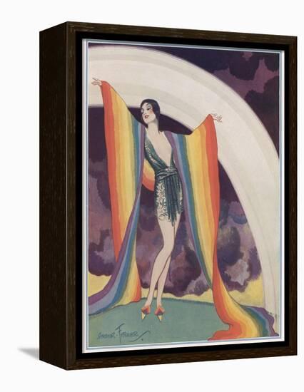 Illustration of a Glamorous Lady Wearing a Rainbow as a Shawl-null-Framed Premier Image Canvas